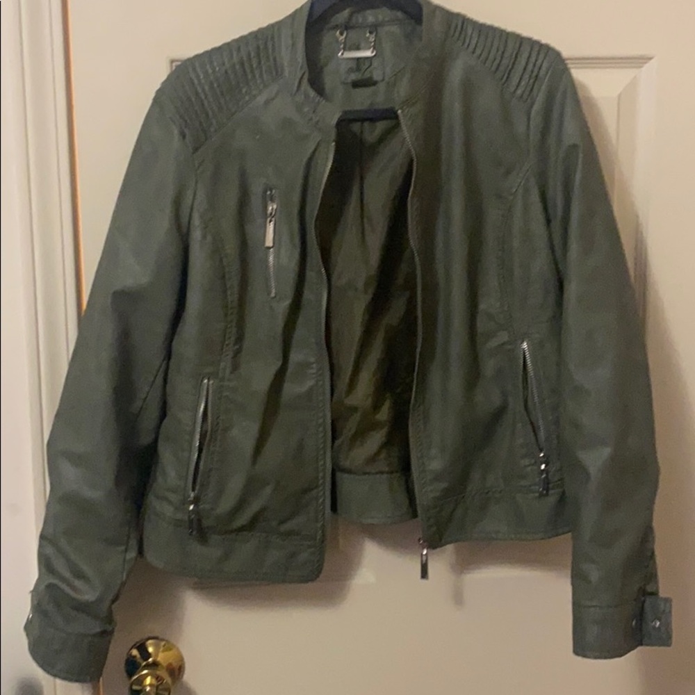 Olive green leather like jacket